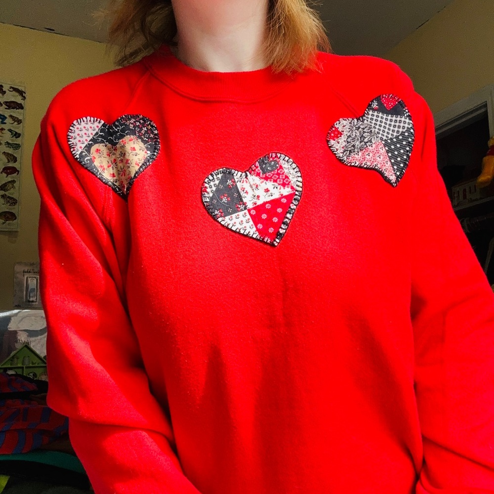 heart quilted grandma sweater